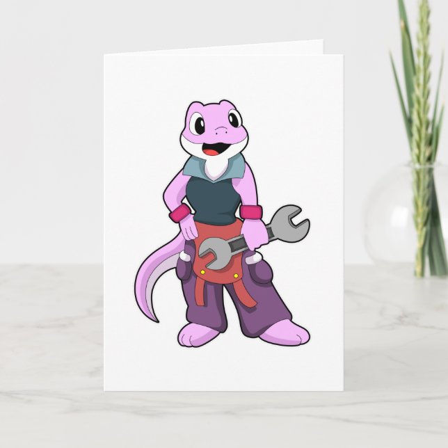 Geko als Mechaniker mit Schraubenschlüssel Karte (Vorderseite)