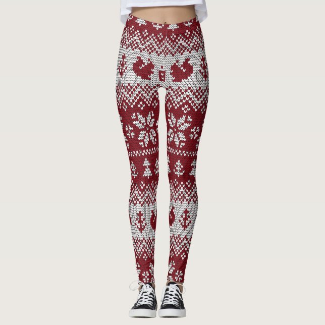 Gekocht, Weihnachten, Eichhörnchen, Vintages Muste Leggings (Vorderseite)