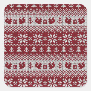 Gekocht, Weihnachten, Eichhörnchen, Vintages Muste Quadratischer Aufkleber