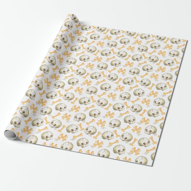 Geköckte Schädel und Knochen Halloween Muster Geschenkpapier (Ungerollt)