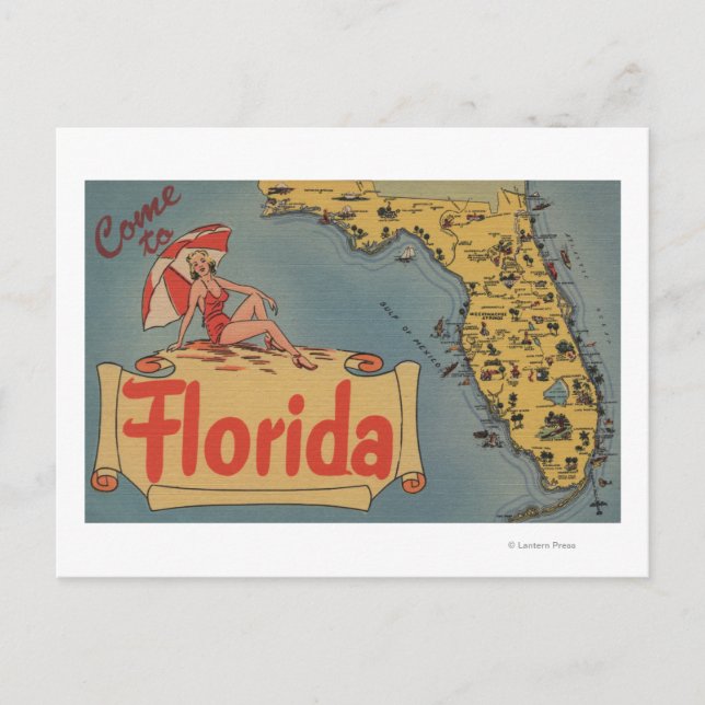 Gekommen zu Florida-Karte des Staat, Button-Oben Postkarte (Vorderseite)