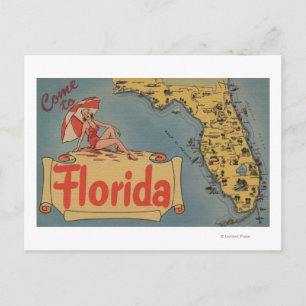 Gekommen zu Florida-Karte des Staat, Button-Oben Postkarte