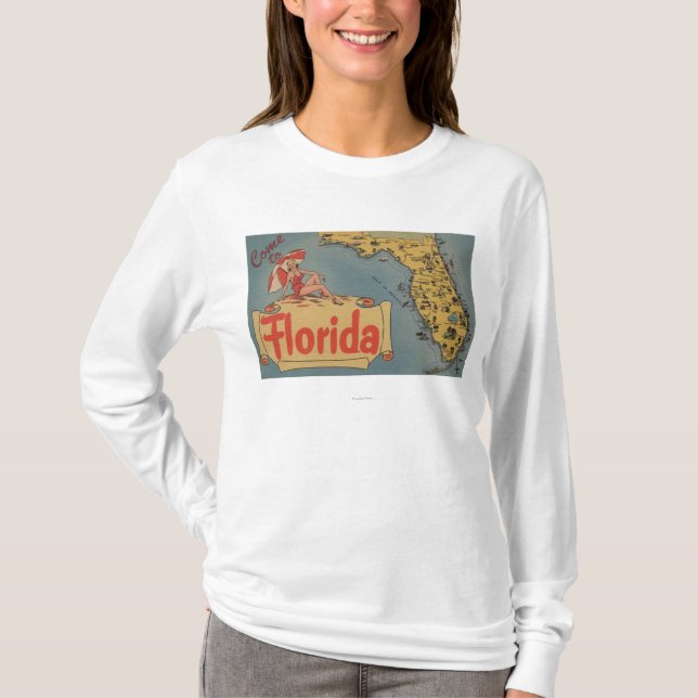 Gekommen zu Florida-Karte des Staat, Button-Oben T-Shirt (Vorderseite)