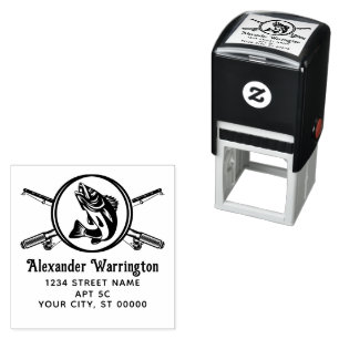 Gekreuzte Angelruten Rollen, Fisch Name Rück Adres Permastempel