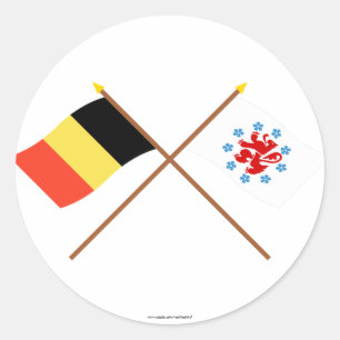 Gekreuzte Belgien- u. Gemeinschafts-Flaggen Runder Aufkleber