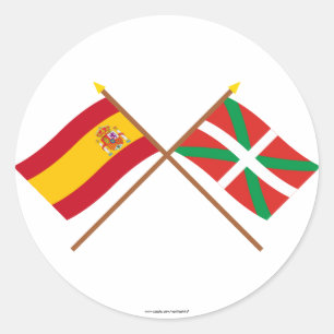 Gekreuzte Flagge Spaniens und País Vasco (Euskadi Runder Aufkleber