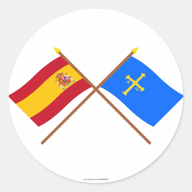 Gekreuzte Flaggen Spaniens und Asturiens Runder Aufkleber (Vorderseite)