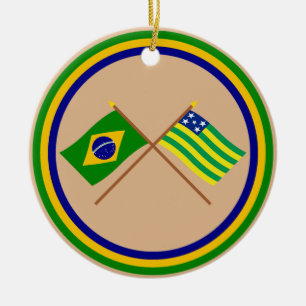 Gekreuzte Flaggen von Brasilien und von Goiás Keramik Ornament