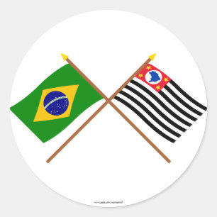 Gekreuzte Flaggen von Brasilien und von São Paulo Runder Aufkleber
