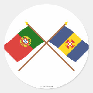 Gekreuzte Flaggen von Portugal und von Madeira Runder Aufkleber