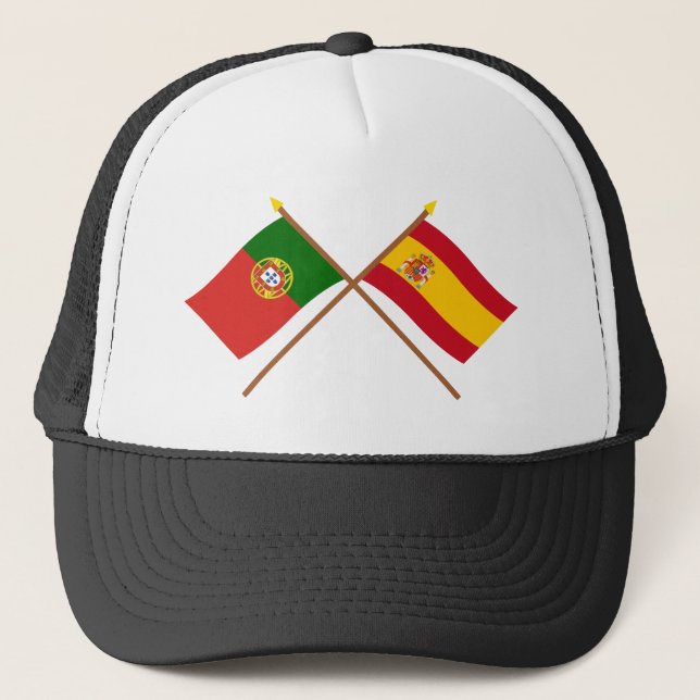 Gekreuzte Flaggen von Portugal und von Spanien Truckerkappe (Vorderseite)