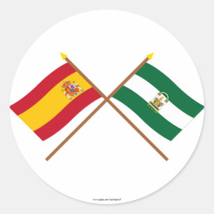 Gekreuzte Flaggen von Spanien und von Andalucía Runder Aufkleber