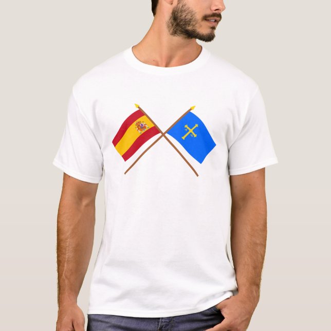 Gekreuzte Flaggen von Spanien und von Asturien T-Shirt (Vorderseite)