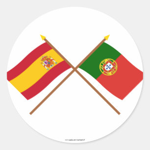 Gekreuzte Flaggen von Spanien und von Portugal Runder Aufkleber