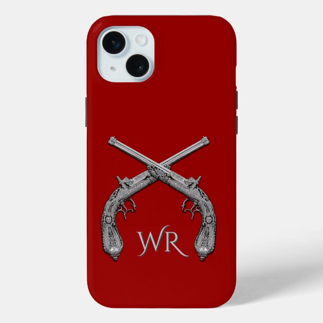 Gekreuzte Pistolen Monogramm Rot Case-Mate iPhone Hülle (Rückseite)