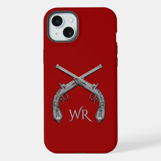 Gekreuzte Pistolen Monogramm Rot iPhone 15 Plus Hülle