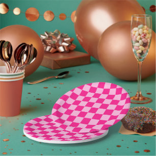 Gekreuzte Quadrate lichtfeuchtes, rosa geometrisch Pappteller