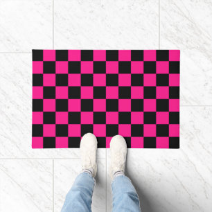 Gekreuzte Quadrate mit rosa, geometrischem Retro Fußmatte