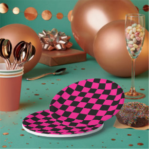 Gekreuzte Quadrate mit rosa, geometrischem Retro Pappteller