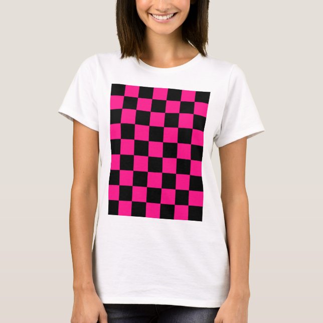 Gekreuzte Quadrate mit rosa, geometrischem Retro T-Shirt (Vorderseite)