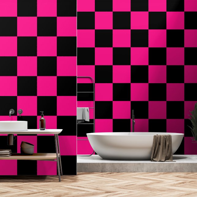 Gekreuzte Quadrate mit rosa, geometrischem Retro Tapete (Badezimmer)