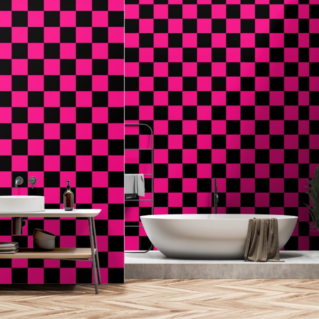 Gekreuzte Quadrate mit rosa, geometrischem Retro Tapete (Badezimmer)