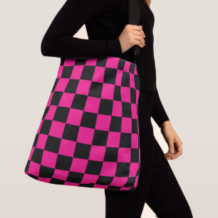 Gekreuzte Quadrate mit rosa, geometrischem Retro Tragetaschen Mit Langen Trägern