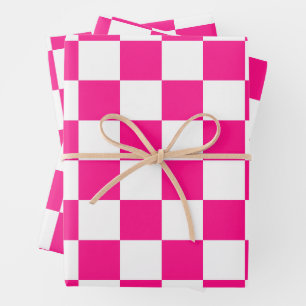 Gekreuzte Quadrate mit weißem, rosa Retro Geschenkpapier Set