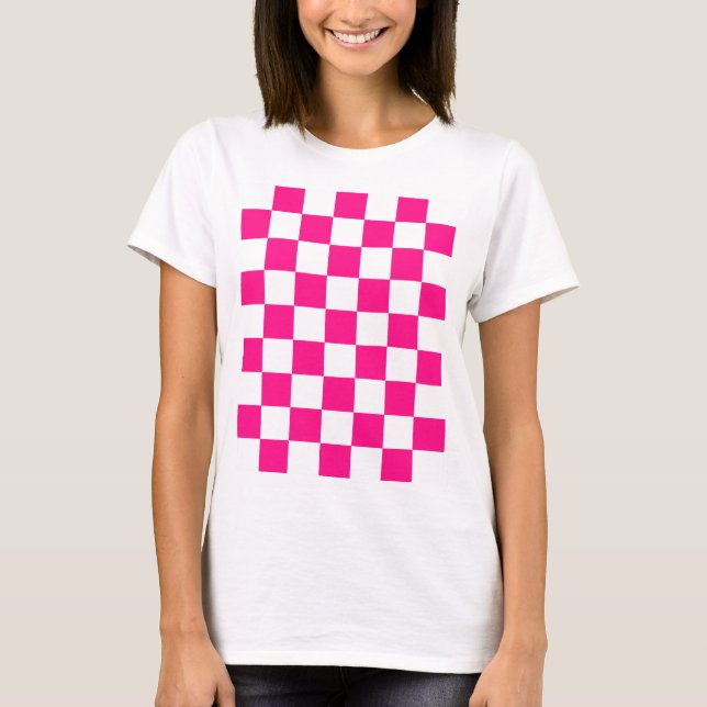 Gekreuzte Quadrate mit weißem, rosa Retro T-Shirt (Vorderseite)