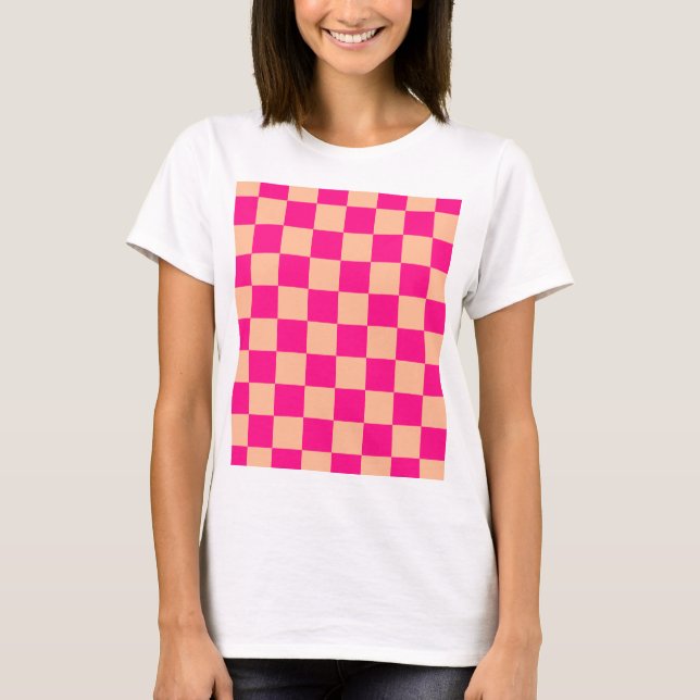 Gekreuzte Quadrate pfirsichfarbenes geometrisches  T-Shirt (Vorderseite)