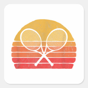 Gekreuzte Tennis-Schläger Retro 80er Sonne Vintage Quadratischer Aufkleber