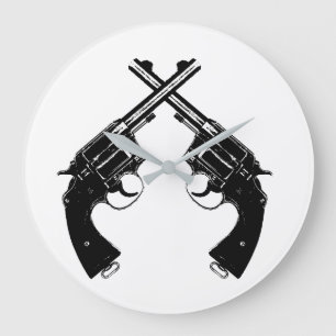 Gekreuzte Vintage Gewehre //der antiken Revolver Große Wanduhr