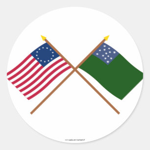 Gekreuzter Betsy Ross und grüne Runder Aufkleber