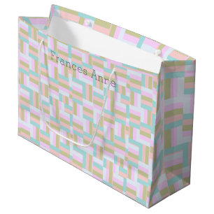 Gekreuztes Muster rosa/blau-grün/goldweiß/weiß Große Geschenktüte