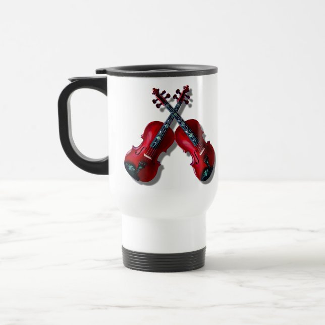 GEKREUZTES ROTES VIOLINS-MUG REISEBECHER (Links)
