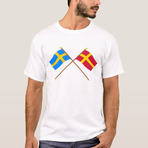 Gekreuztes Schweden und Skåneland landskap Flaggen T-Shirt
