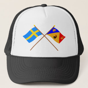 Gekreuztes Schweden und Stockholms län Flaggen Truckerkappe