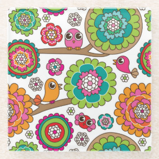 Gekritzel-Blumen-Hintergrundmuster Glasuntersetzer