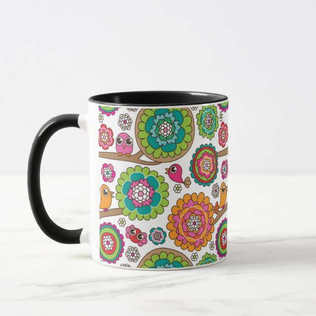 Gekritzel-Blumen-Hintergrundmuster Tasse (Links)