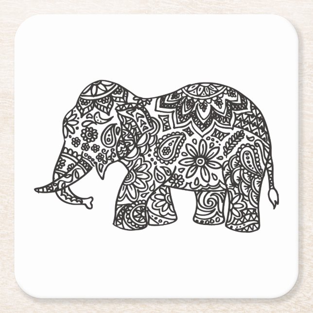 Gekritzel-Elefant Rechteckiger Pappuntersetzer (Vorderseite)
