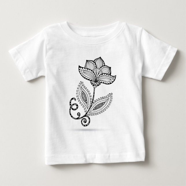 Gekritzel Hennastrauch-Paisleys Mehndi Baby T-shirt (Vorderseite)