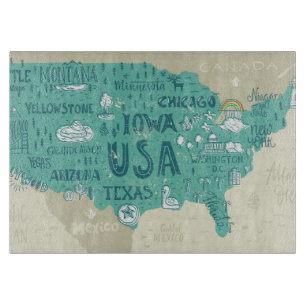 Gekritzel-Karte von USA Schneidebrett
