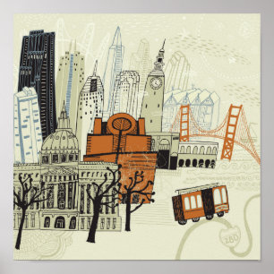 Gekritzel-San Francisco Szene Poster