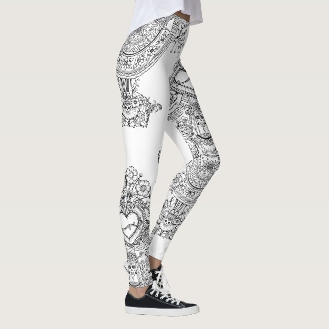 Gekritzel-Schädel-Baum Leggins (Rechts)