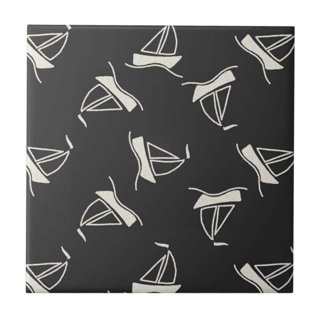 Gekritzel-Segelboot-Muster Fliese (Vorderseite)