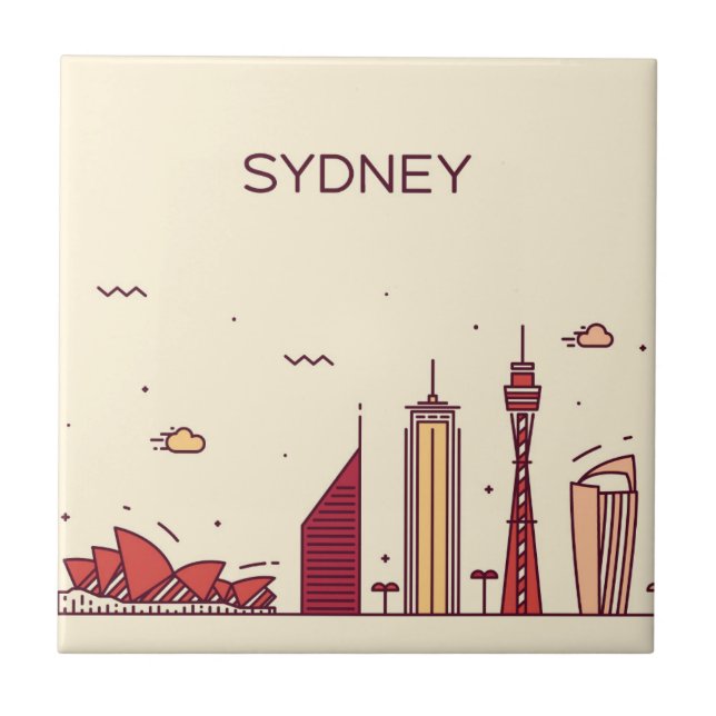 Gekritzel-Skyline Sydneys, Australien | Fliese (Vorderseite)
