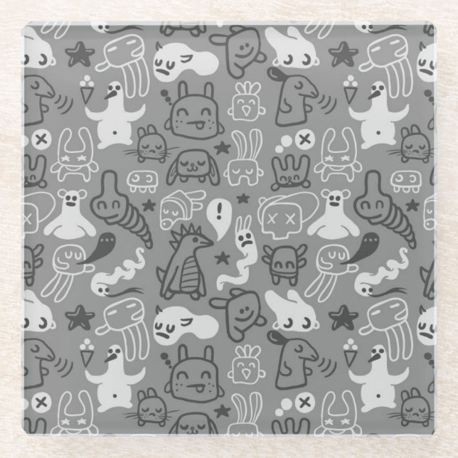 Gekritzelmusterillustration Glasuntersetzer (Vorderseite)