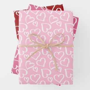 Gekritzeltes Herzen Muster Geschenkpapier Set