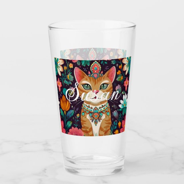 Gekrönte juwelenbesetzte Katze Glas (Vorderseite)