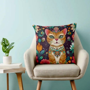 Gekrönte Katze mit Juwelen  Kissen